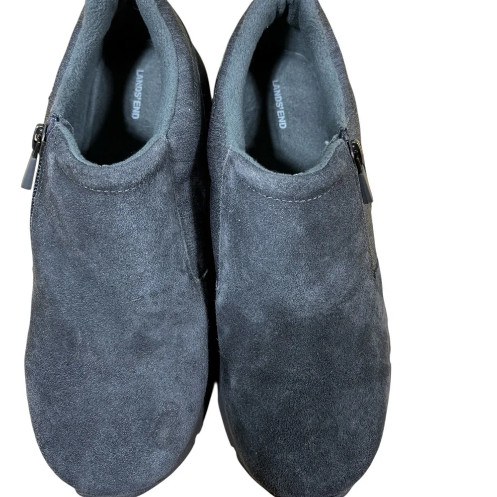 Lands' End Women's Grey  Suede Moccasin, Side Zip Size 7D‎